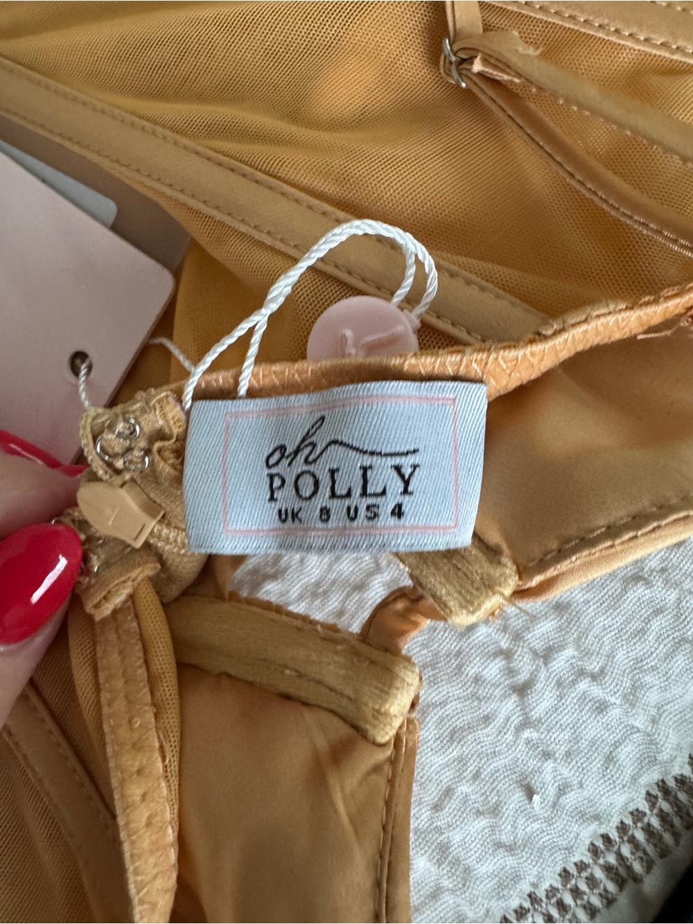 Oh Polly Satin Sculpted Bustier Mini Dress in Camel - Picture 3 of 3